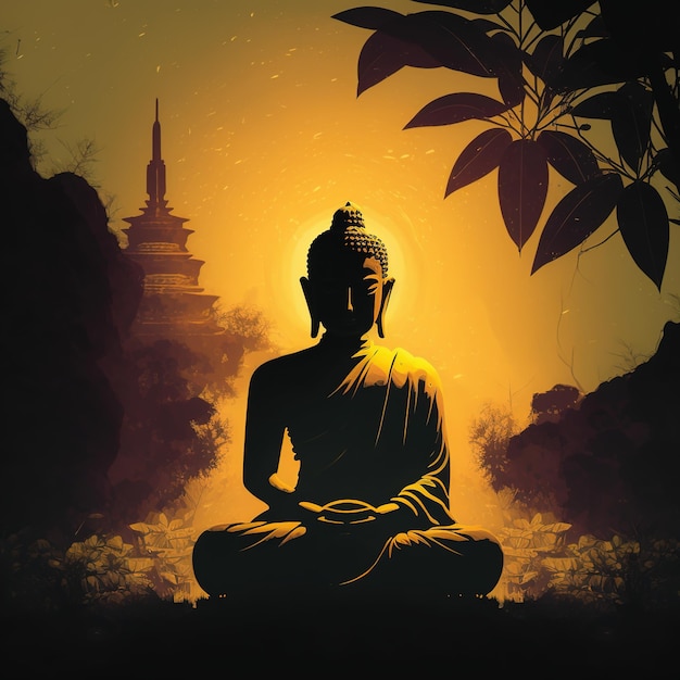 Buda em meditação para o festival budista de Happy Buddha Purnima Vesak