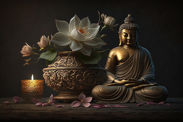 Buda Gautama El símbolo del hinduismo Budismo espiritualidad e iluminación Fondo de Purnima de Buda Ilustración 3d de alta calidad