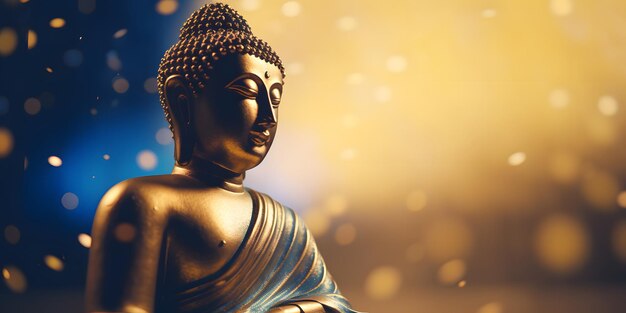 Buda en una pequeña estatua en posición de loto en un ambiente religioso oscuro y reflexivo con bokeh Red neuronal generada en mayo de 2023 No se basa en ninguna escena o patrón de persona real