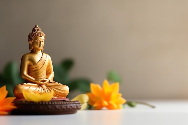 Foto un buda sentado en el día de vesak buddha purnima con espacio de copia antecedentes para el día del festival de vesak