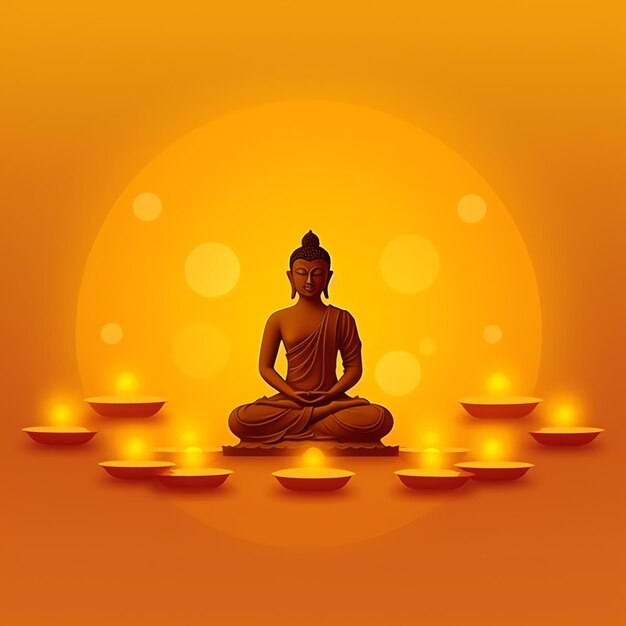 Un Buda se sienta en el día de Vesak Buda Purnima con espacio de copia Fondo para el día del festival de Vesak