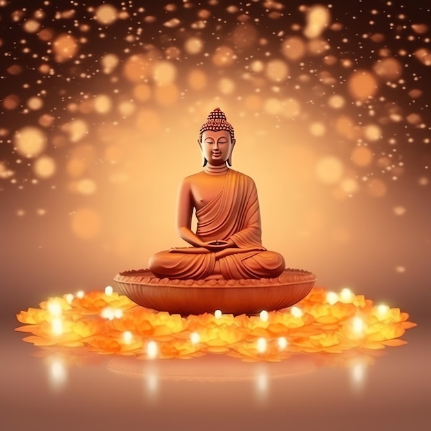 Un Buda se sienta en el día de Vesak Buda Purnima con espacio de copia Fondo para el día del festival de Vesak