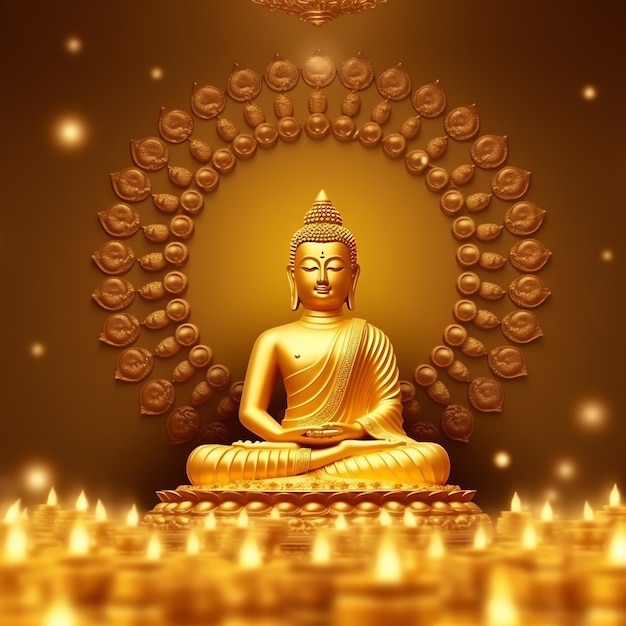 Un Buda se sienta en el día de Vesak Buda Purnima con espacio de copia Fondo para el día del festival de Vesak