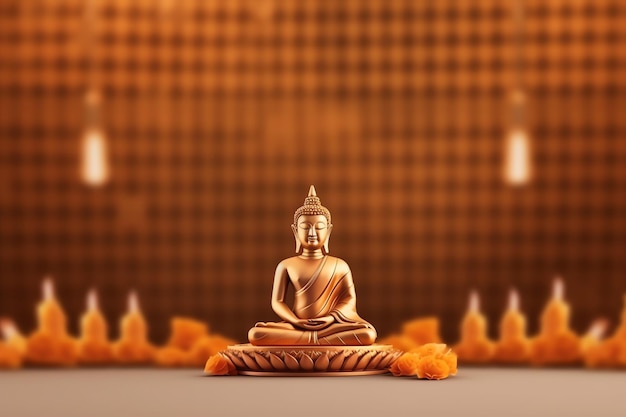 Un Buda se sienta en el día de Vesak Buda Purnima con espacio de copia Fondo para el día del festival de Vesak