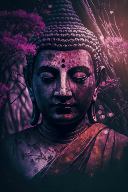 Buddha mit offenen Augen unter einem Lotusbaum spiritueller Kern Generative KI