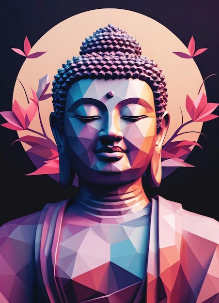 Buddha niedrige Poly-Illustration rot-violett