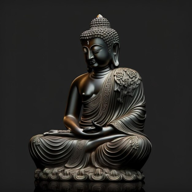 Buddha Purnima Buddha-Statue isoliert auf dunklem Hintergrund Generative ai