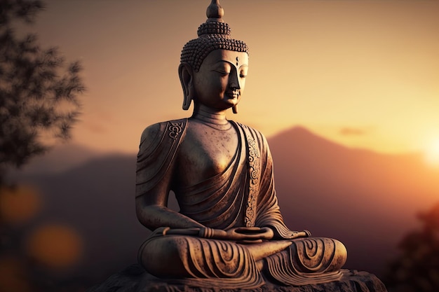 Buddha Purnima Vesak Day Estátua de Buddha Sunset Background