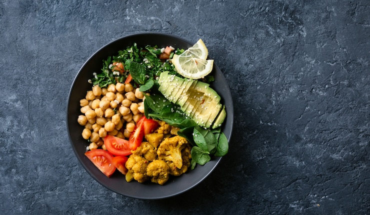 Foto buddha-schüssel vegetarisches gesundes ausgeglichenes lebensmittel