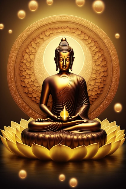 Buddha-Statue, die auf einer generativen ai der Lotosblume sitzt