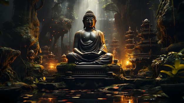 Buddha-Statue im Waldhintergrund Generative KI