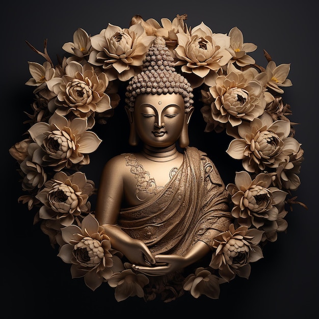 Buddha-Statue in Form eines Blumenkranzes
