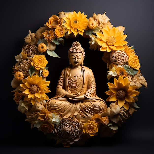 Buddha-Statue in Form eines Blumenkranzes