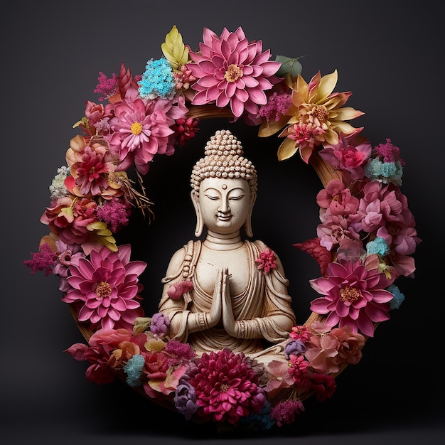 Buddha-Statue in Form eines Blumenkranzes