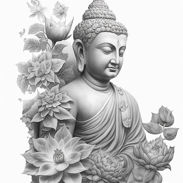 Buddha-Statue mit Blumentätowierung Ai generierte Kunst