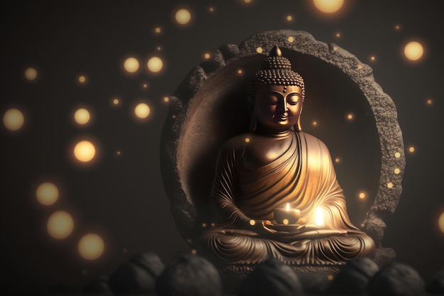 Buddha-Statue mit Kerzenlicht Buddha purnima Vesak-Tageshintergrund Generative ai