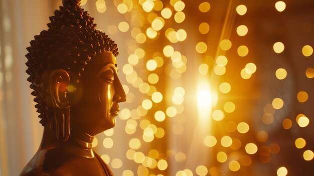 Buddha-Statue mit Licht, das von hinten übertragen wird