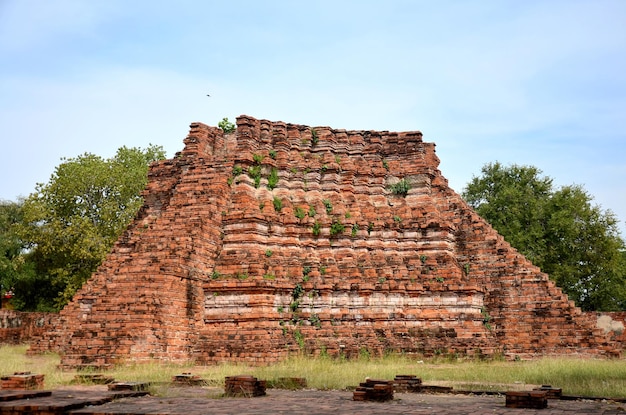 Buddha-Statue und altes Gebäude im Tempel Wat Worachet Tharam im historischen Park Ayutthaya in Ayutthaya Thailand