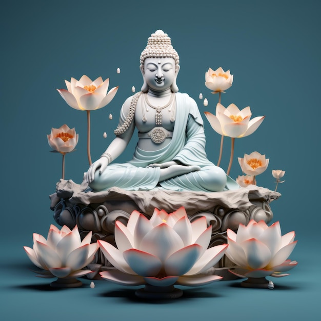 Buddha-Statue und Lotusblumen