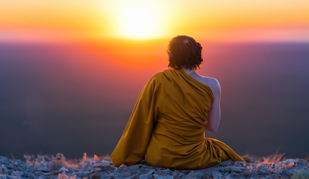 Buddhistische Person meditiert auf dem Berg