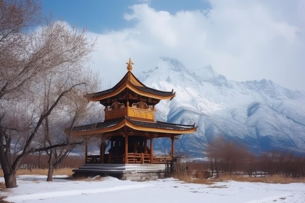 Buddhistischer alter Tempel in den Bergen Generieren Sie Ai