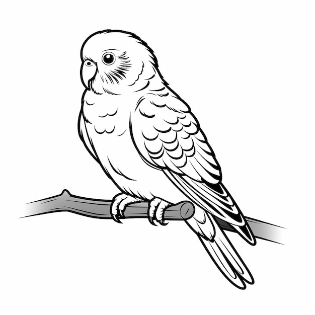 Budgerigar minimal lindo livro de colorir plano kawaii arte de linha