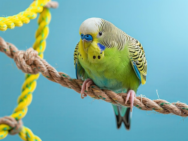 Foto budgerigar verde en una cuerda