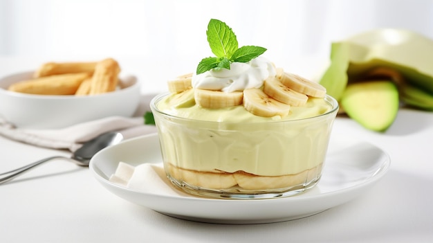 Budín de aguacate y plátano en un plato