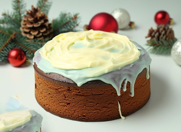 Budín de pastel de Navidad con velas rojas