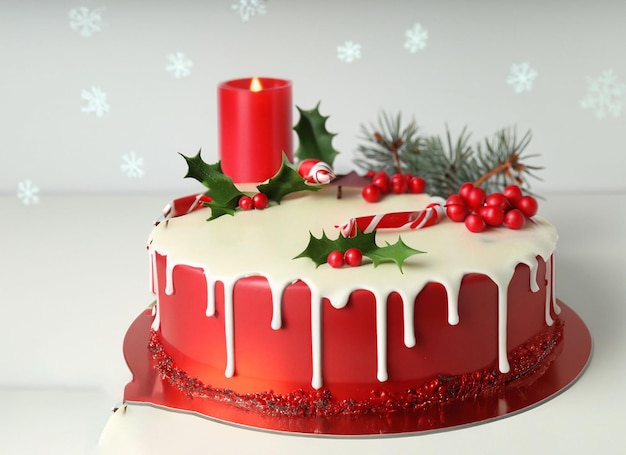 Budín de pastel de Navidad con velas rojas