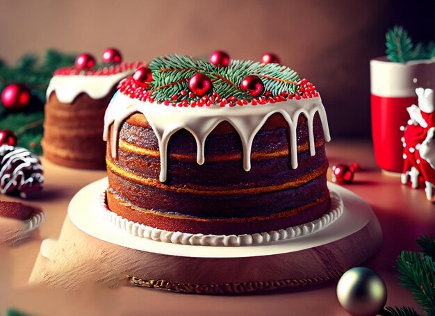 Budín de pastel de Navidad con velas rojas