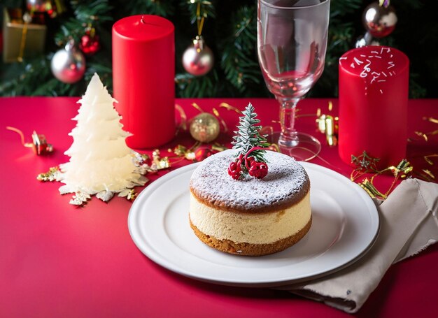 Budín de pastel de Navidad con velas rojas