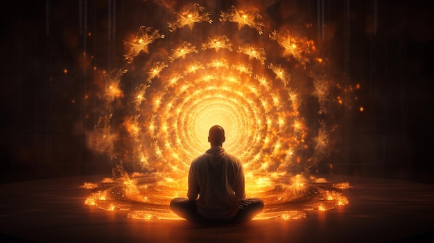 Budismo de chakra humano meditando Discos de energía giratoria hacia ciertos haces de nervios y órganos principales Terapias de chakra curación de yoga Se refiere a puntos de energía en su cuerpo