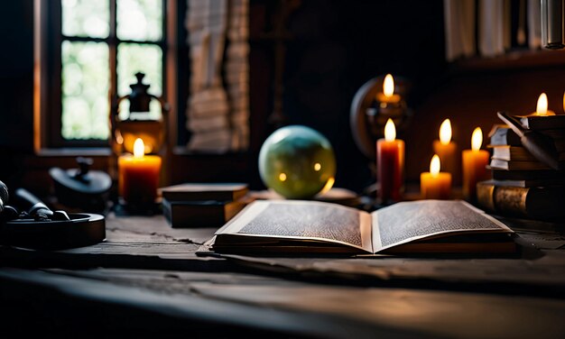 Bücher und Karten Schatzkarten auf dem Tisch im Lernzimmer