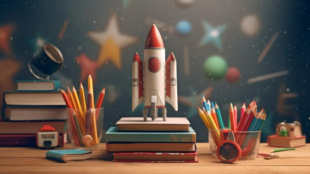 Bücher und Stifte für den Schulanfang mit Rocket Sketch GENERATE AI