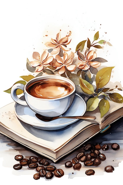 Bücher und Tasse Kaffee Illustration