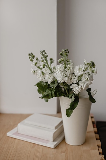 Bücher Zeitschriften Blumen am Fenster Blumeninterieur Weiße Blumen im Innenraum Platz für t