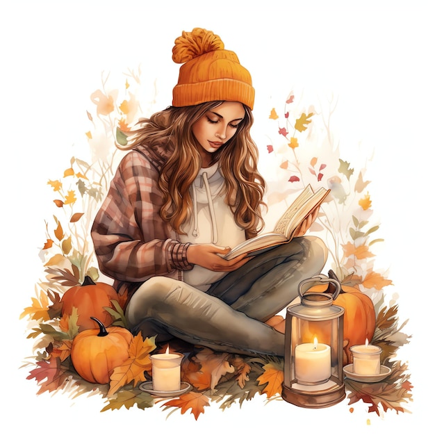 Bücherwurmmädchen im Herbst