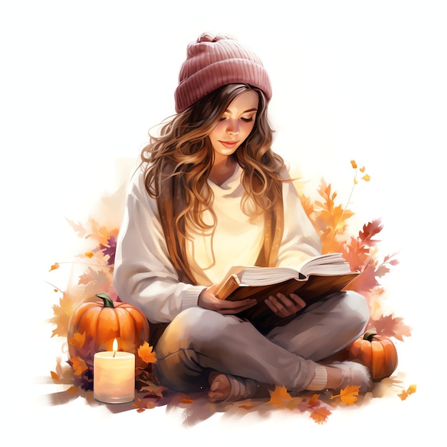 Bücherwurmmädchen im Herbst