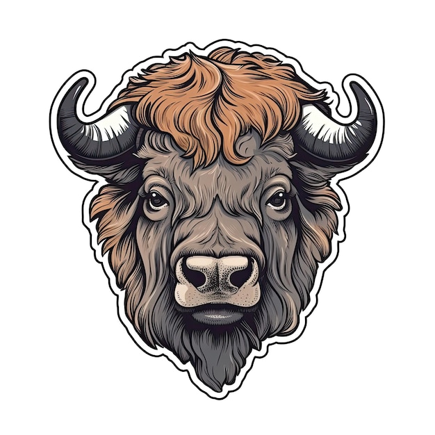 Büffel-Gesichtsaufkleber auf isoliertem, transparentem Hintergrund, PNG-Logo, generative KI