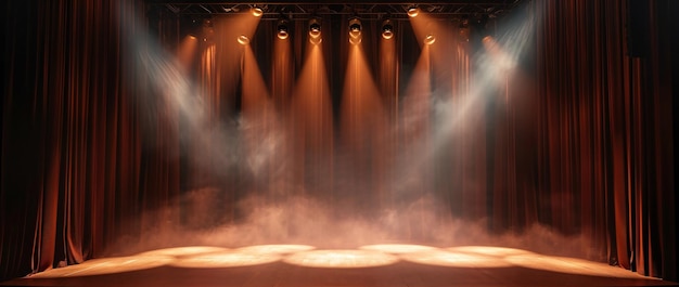 Bühne mit blauem Scheinwerferlicht und Rauch