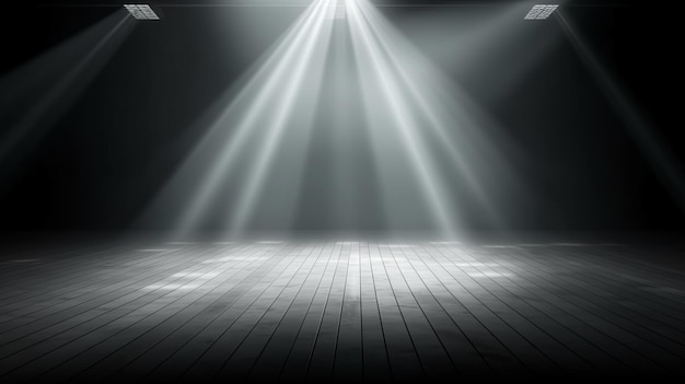 Bühne mit weißen Scheinwerfern, Bühnenbeleuchtung, generative KI