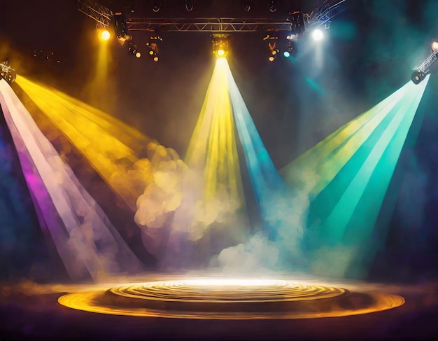 Bühnenbeleuchtung mit farbigen Scheinwerfern und Rauch Konzert und Theater dunkle Szene