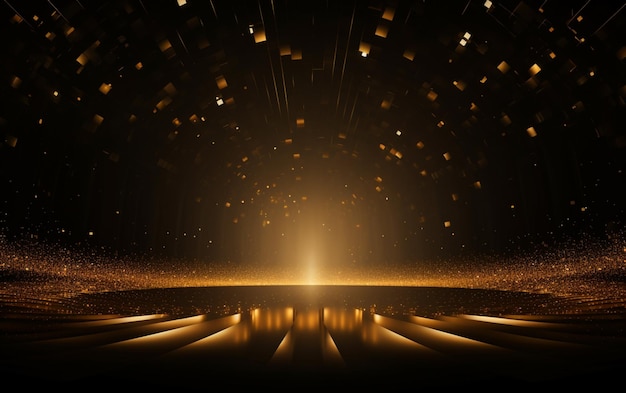 Bühnenförmiger Hintergrund aus goldenen Partikeln