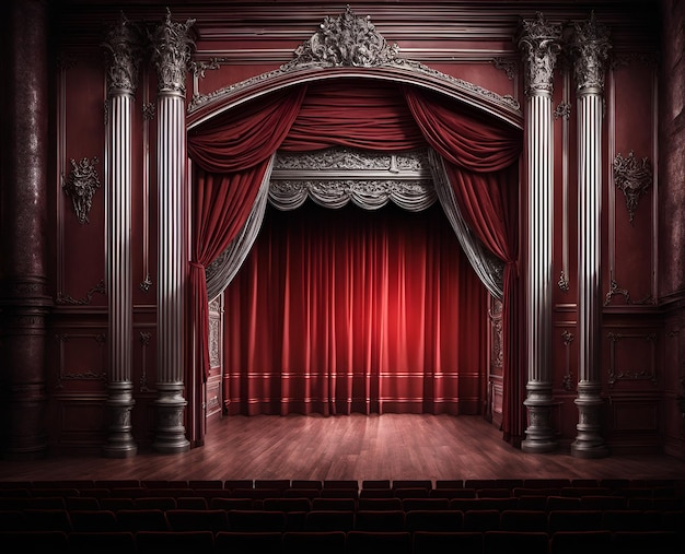 Foto bühnenpodium für präsentationen im theaterstil mit vorhängen und säulen