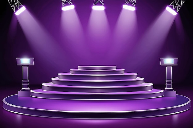 Bühnenpodium mit Beleuchtung Bühnenspodiumszene mit Preisverleihung auf lila Hintergrund
