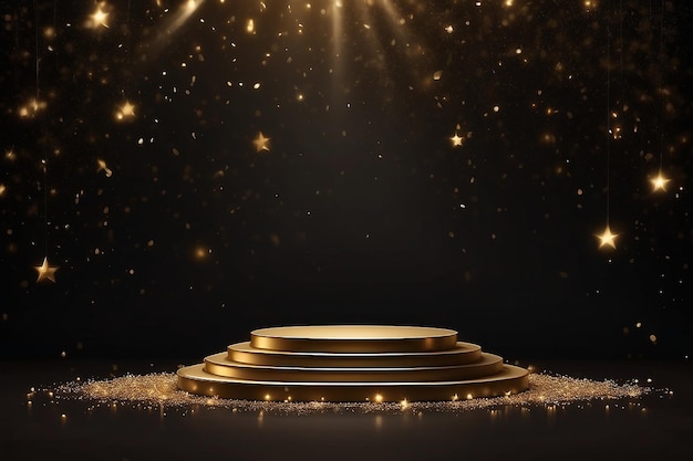 Bühnenpodium mit fallenden goldenen Sternen die Szene mit der Preisverleihung auf einem dunklen Hintergrund