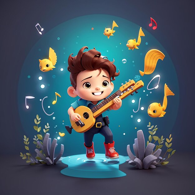 Foto buen buzo tocando la lira música de dibujos animados icono vectorial ilustración ciencia música aislado vector plano