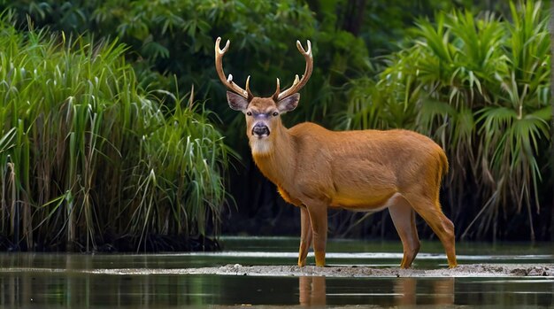 Buen ciervo Canal de agua en Sundarban de Bangladesh Imagen de fotografía Ai generó arte