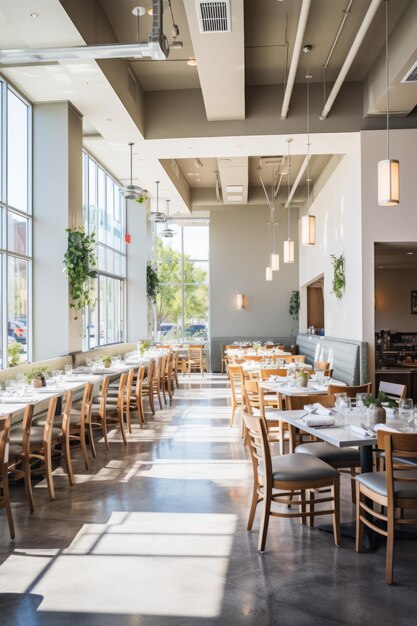 Buen comedor con grandes ventanas y luz solar